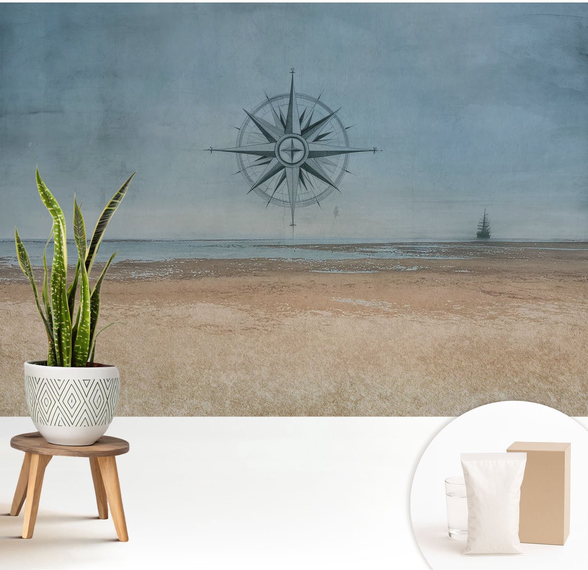 Wallfluent Fotobehang - Blauw Vliesbehang - 208x146 cm - Maritieme Avonturen Fotobehang Vlies - Hal behang Landschappen - Muurschildering - Hal behang