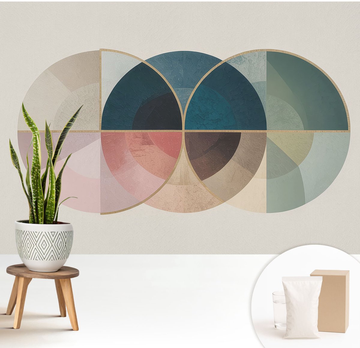 Wallfluent Fotobehang - Marine Vliesbehang - 208x146 cm - Geometrische Elegantie Muurschildering - Slaapkamer behang Abstractie - Fotobehang Vlies - Slaapkamer behang