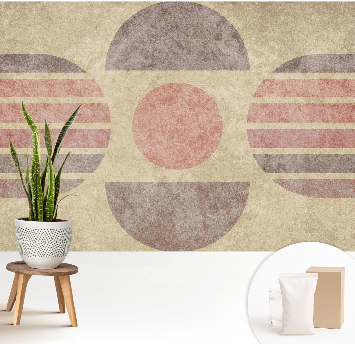 Wallfluent Fotobehang - Beige Vliesbehang - 208x146 cm - Geometrische Vormen Muurschildering - Gang behang Abstractie - Fotobehang Vlies - Gang behang