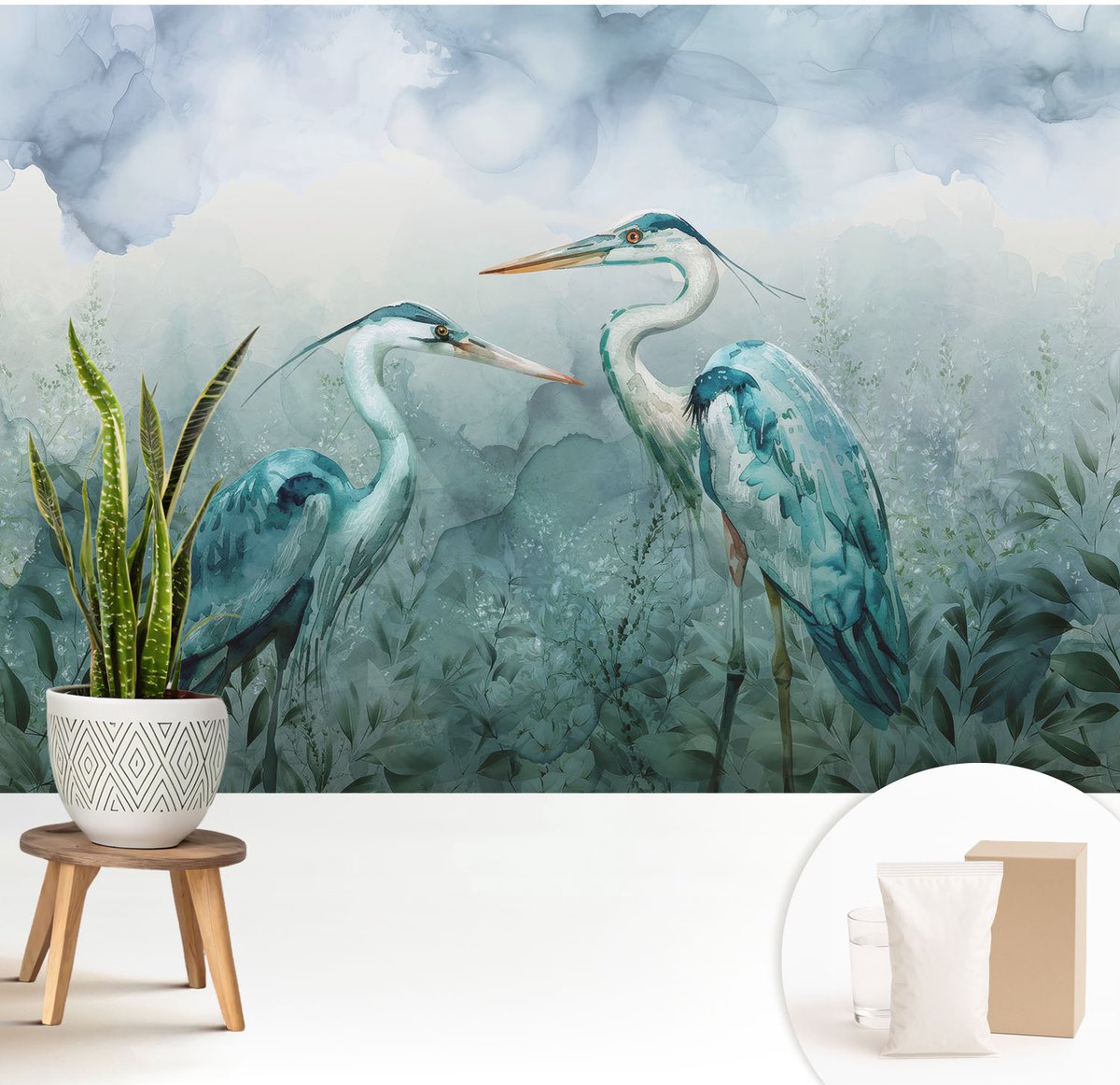 Wallfluent Fotobehang - Blauw Vliesbehang - 208x146 cm - Vogels Van De Natuur Muurschildering - Gang behang Dieren - Fotobehang Vlies - Slaapkamer behang