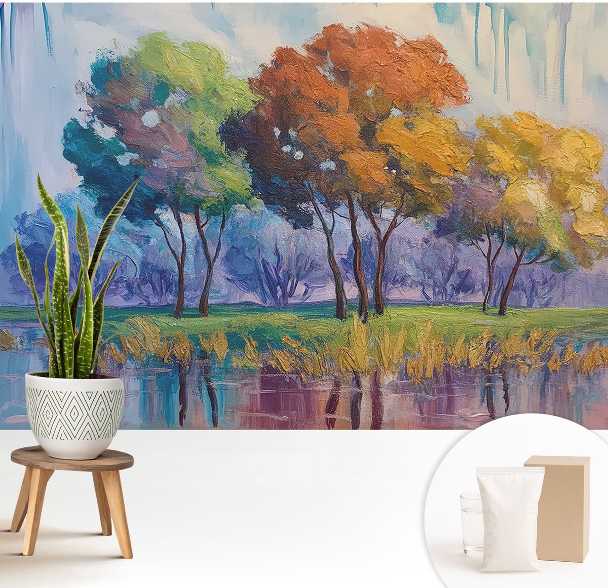Wallfluent Fotobehang - Groente Vliesbehang - 208x146 cm - Boomabstractie Muurschildering - Slaapkamer behang Landschappen - Fotobehang Vlies - Gang behang