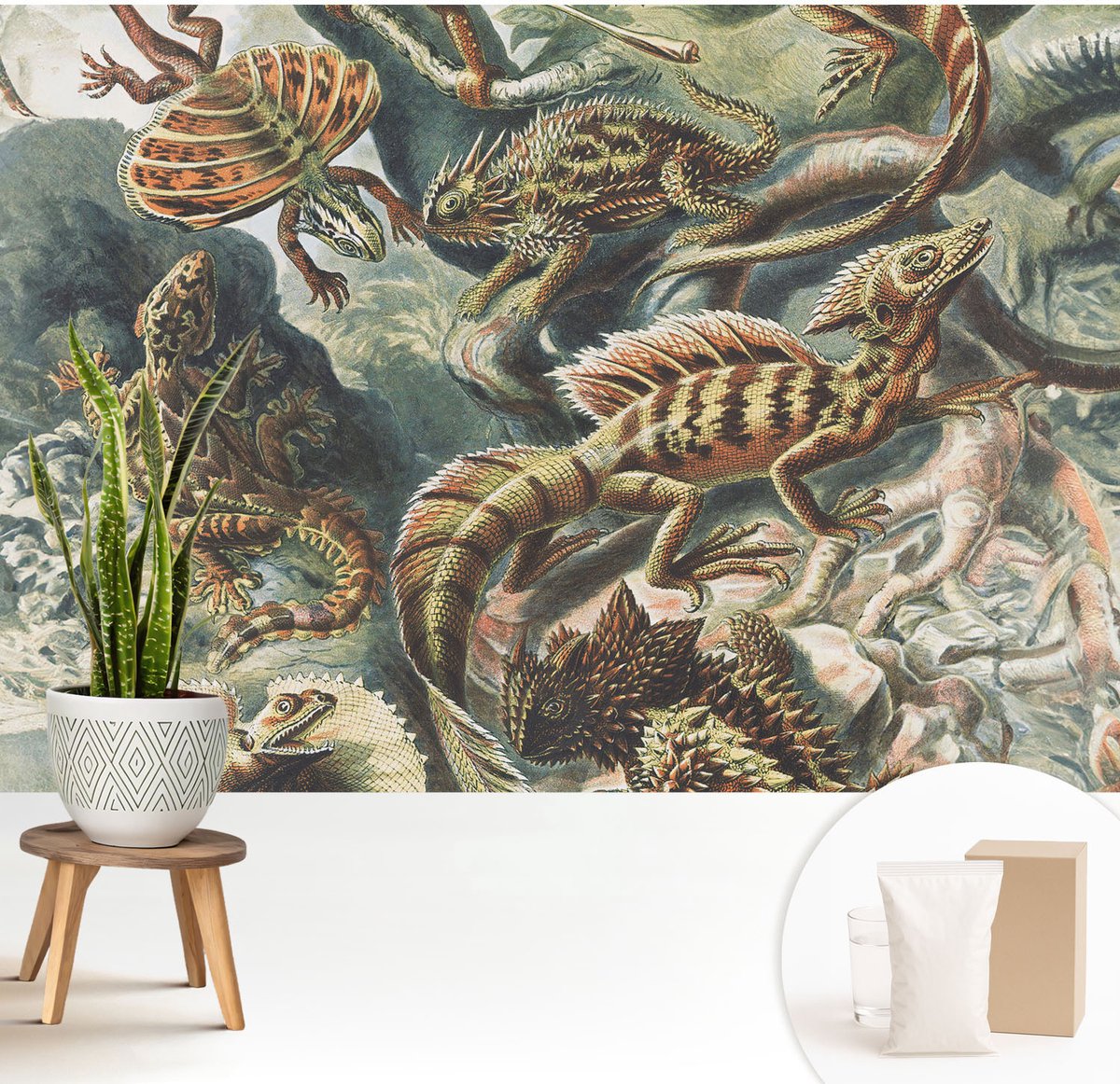 Wallfluent Fotobehang - Zwart Vliesbehang - 208x146 cm - Exotische Reptielen Fotobehang Vlies - Woonkamer behang Dieren - Muurschildering - Hal behang