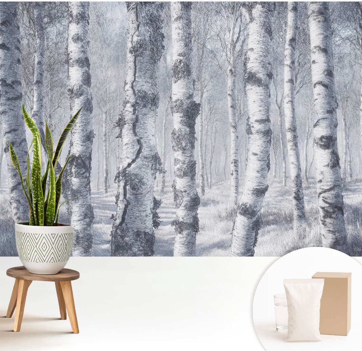 Wallfluent Fotobehang - Grijs Vliesbehang - 208x146 cm - Vorstige Natuur Muurschildering - Slaapkamer behang Landschappen - Fotobehang Vlies - Slaapkamer behang