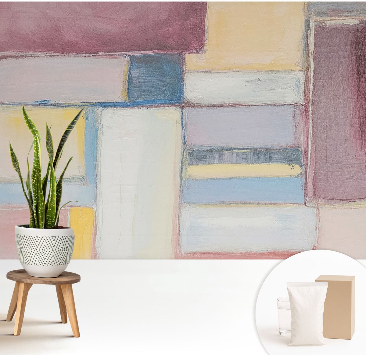 Wallfluent Fotobehang - Roze Vliesbehang - 208x146 cm - Geometrische Vormen Fotobehang Vlies - Hal behang Deel - Muurschildering - Woonkamer behang