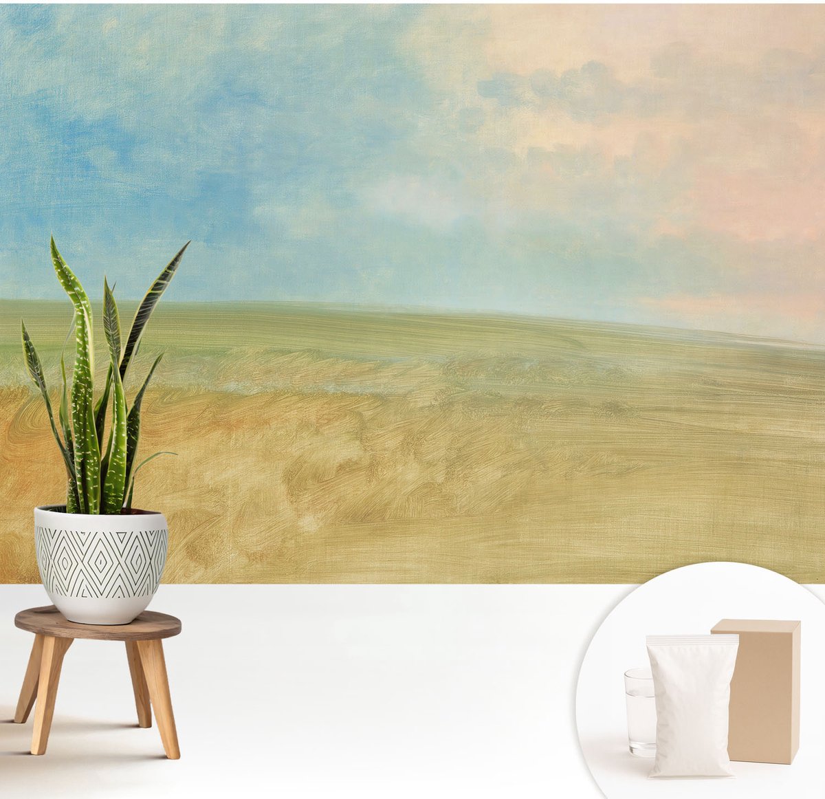 Wallfluent Fotobehang - Blauw Vliesbehang - 208x146 cm - Pastelkleurige Velden Fotobehang Vlies - Hal behang Landschappen - Muurschildering - Woonkamer behang