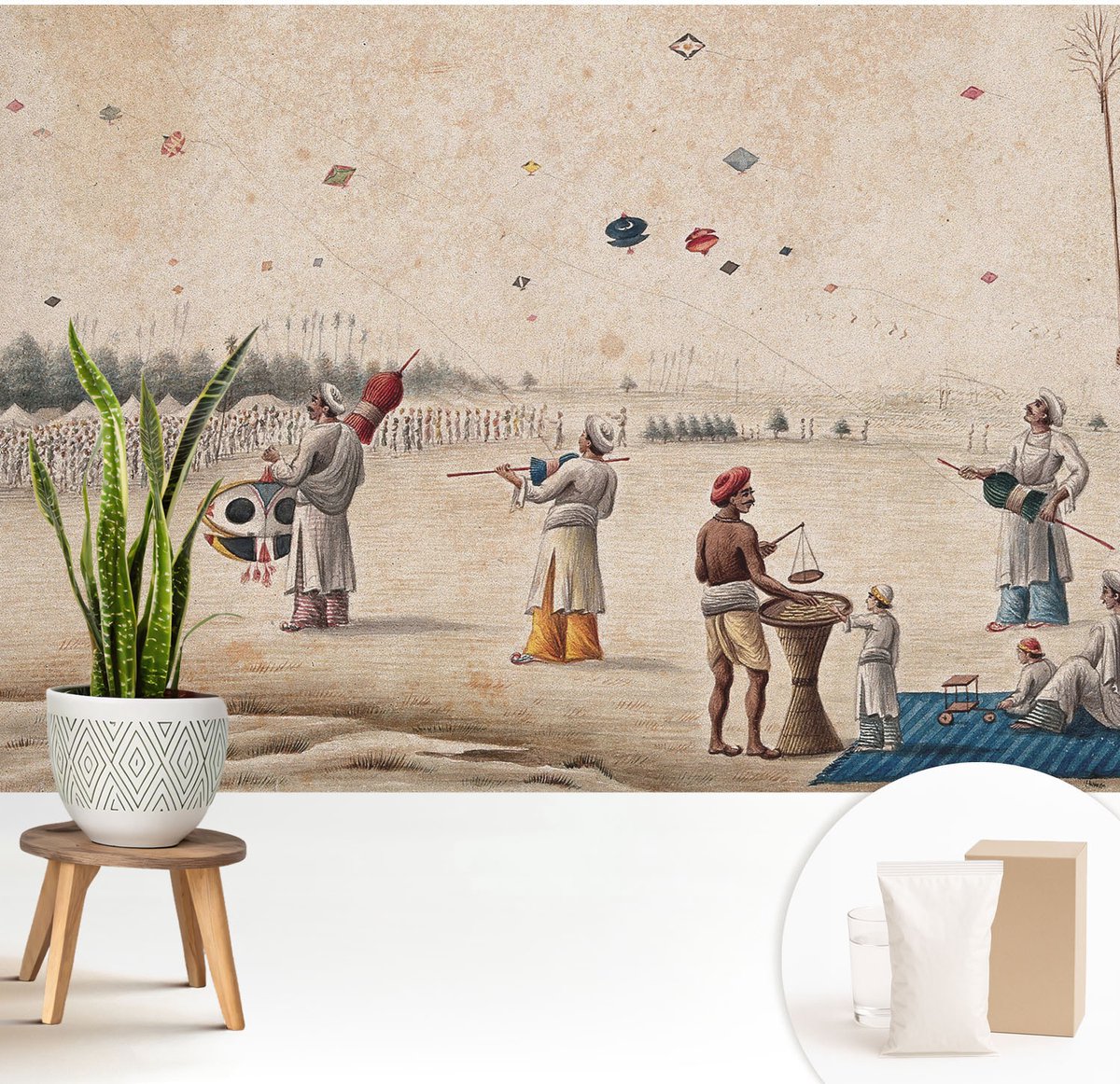 Wallfluent Fotobehang - Beige Vliesbehang - 208x146 cm - Zweefvliegers Muurschildering - Gang behang Mensen - Fotobehang Vlies - Gang behang