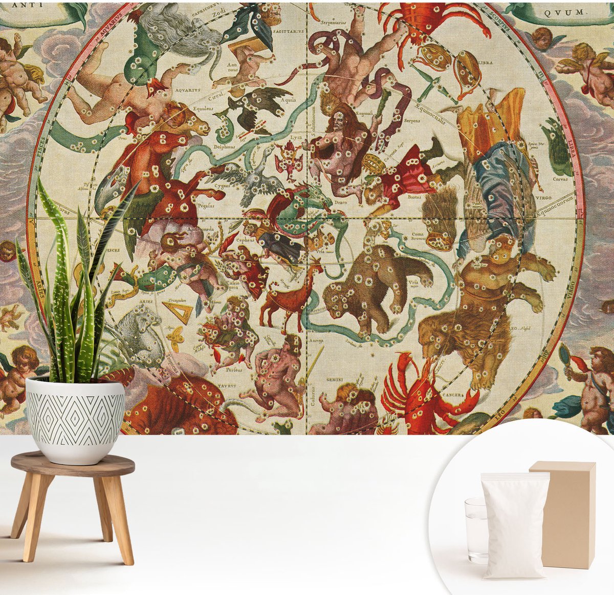 Wallfluent Fotobehang - Beige Vliesbehang - 208x146 cm - Sterrencomposities Muurschildering - Slaapkamer behang Kosmos - Fotobehang Vlies - Slaapkamer behang