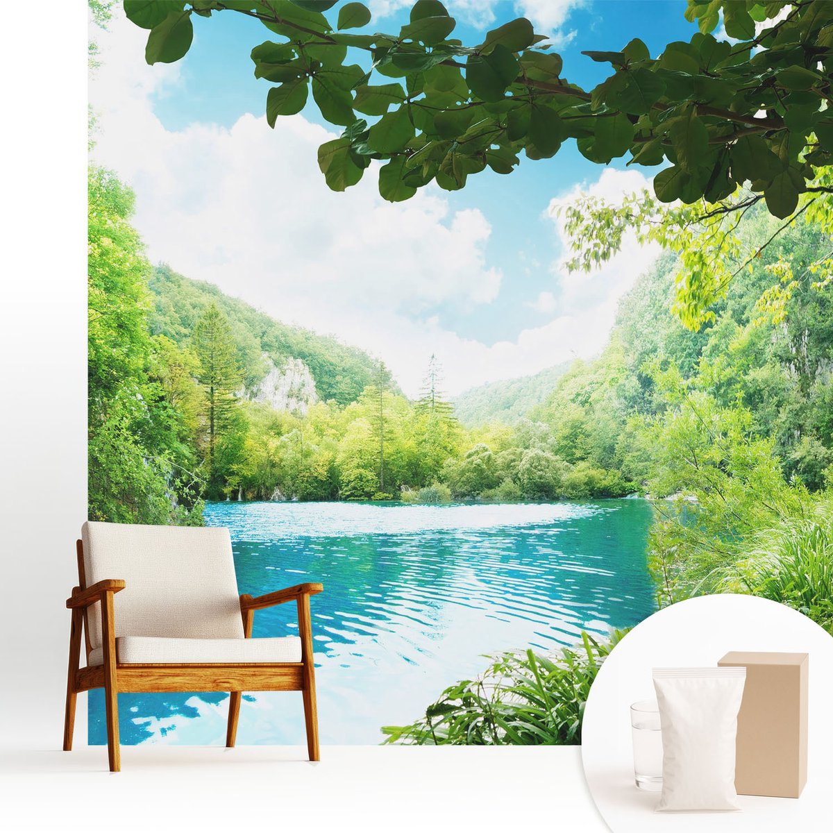 Wallfluent Fotobehang - Groente Vliesbehang - 250x250 cm - Natuurlijke Oase Fotobehang Vlies - Woonkamer behang Landschappen - Muurschildering - Hal behang