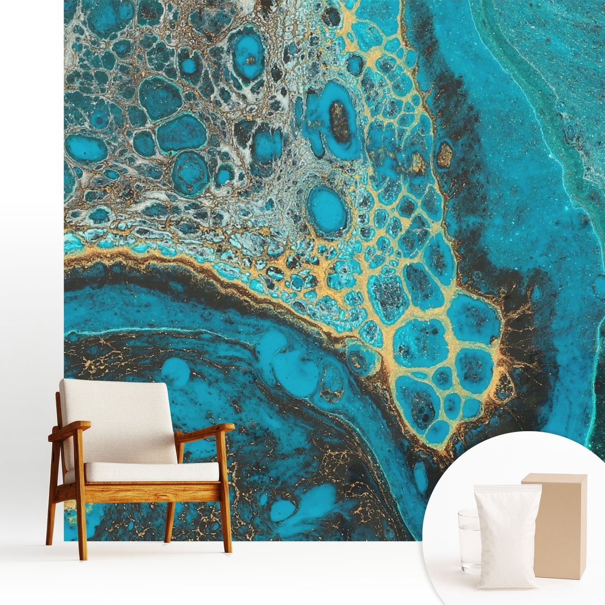 Wallfluent Fotobehang - Blauw Vliesbehang - 250x250 cm - Abstracte Structuur Muurschildering - Gang behang Abstractie - Fotobehang Vlies - Slaapkamer behang