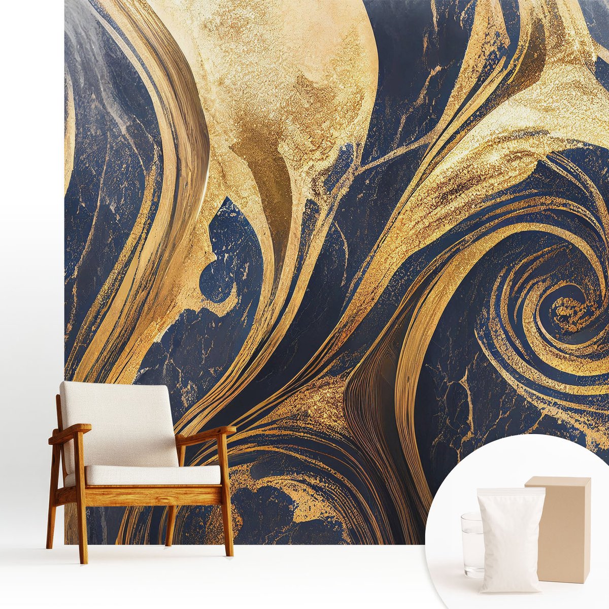 Wallfluent Fotobehang - Marine Vliesbehang - 250x250 cm - Marmerpatronen Muurschildering - Gang behang Abstractie - Fotobehang Vlies - Slaapkamer behang