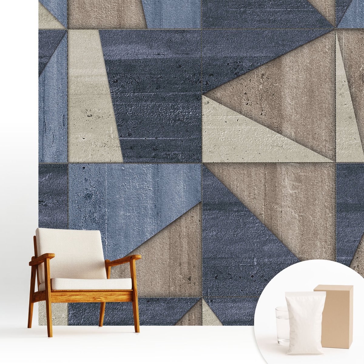 Wallfluent Fotobehang - Blauw Vliesbehang - 250x250 cm - Geometrische Patronen Muurschildering - Gang behang Geometrie - Fotobehang Vlies - Gang behang