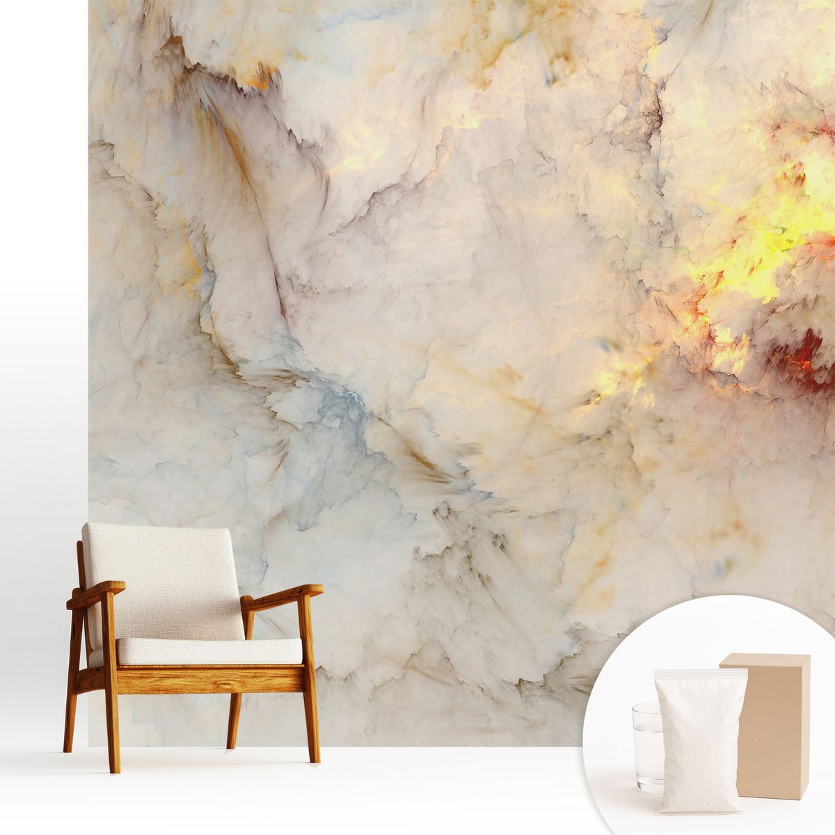 Wallfluent Fotobehang - Wit Vliesbehang - 250x250 cm - Kleurrijk Landschap Muurschildering - Gang behang Abstractie - Fotobehang Vlies - Slaapkamer behang