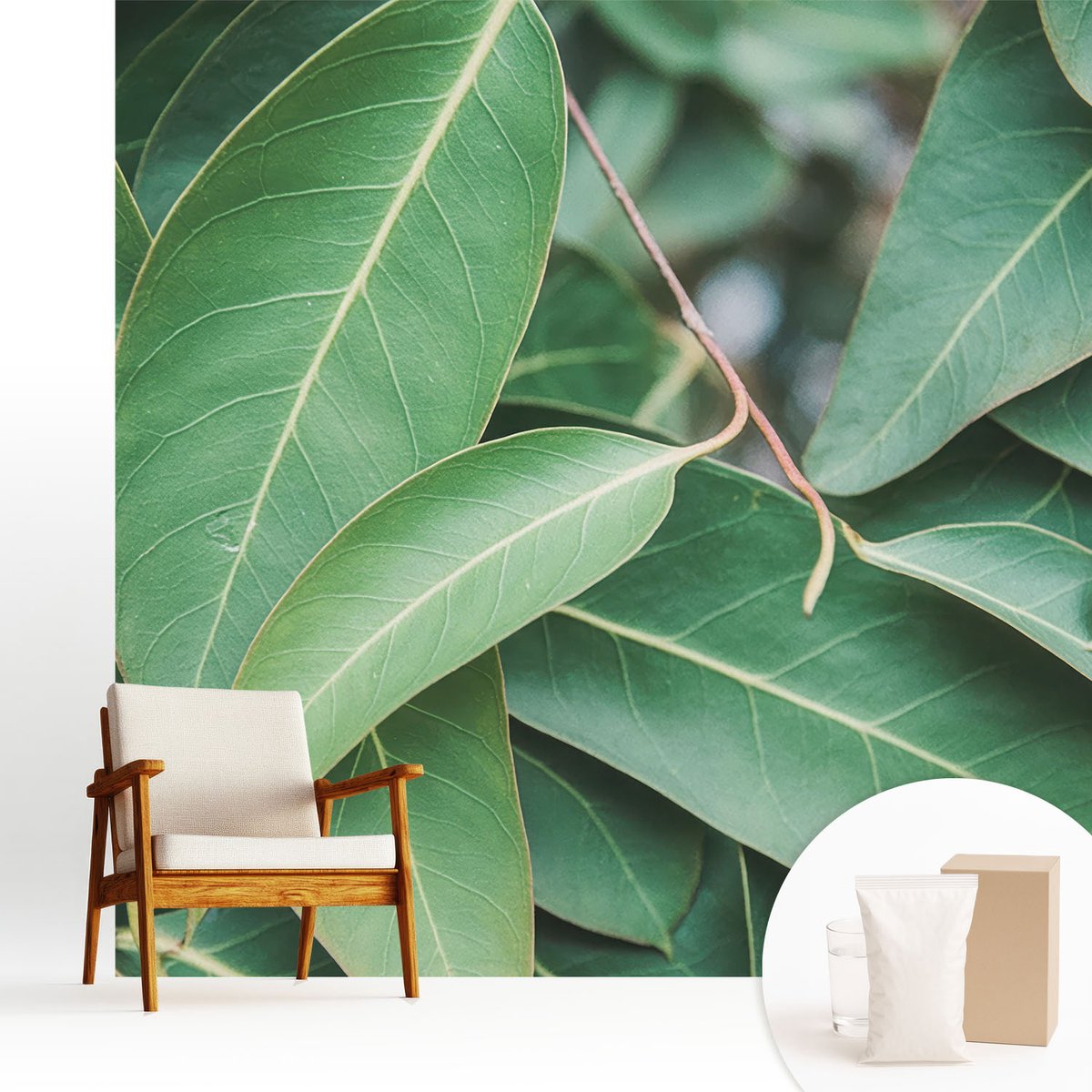 Wallfluent Fotobehang - Groente Vliesbehang - 250x250 cm - Groene Bladeren Fotobehang Vlies - Hal behang Bloemen En Planten - Muurschildering - Woonkamer behang