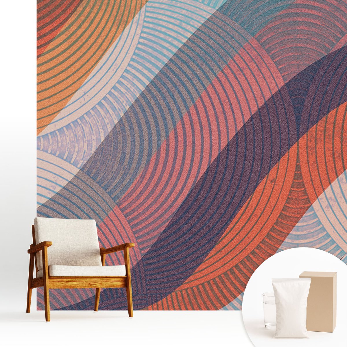 Wallfluent Fotobehang - Oranje Vliesbehang - 250x250 cm - Kleurrijke Golven Fotobehang Vlies - Hal behang Abstractie - Muurschildering - Woonkamer behang