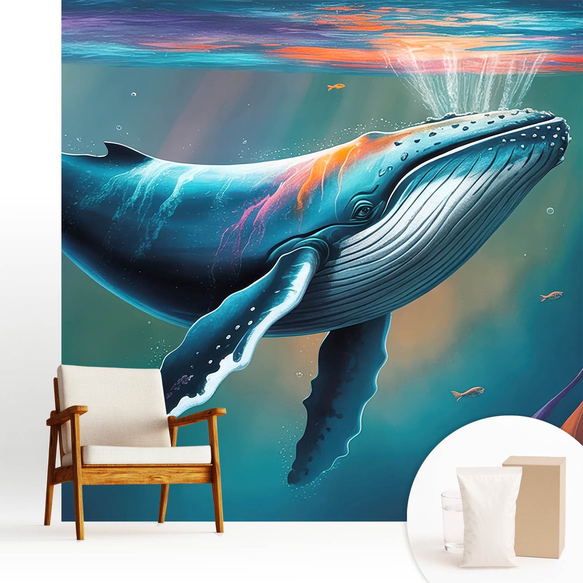 Wallfluent Fotobehang - Blauw Vliesbehang - 250x250 cm - Zeereus Fotobehang Vlies - Woonkamer behang Dieren - Muurschildering - Hal behang