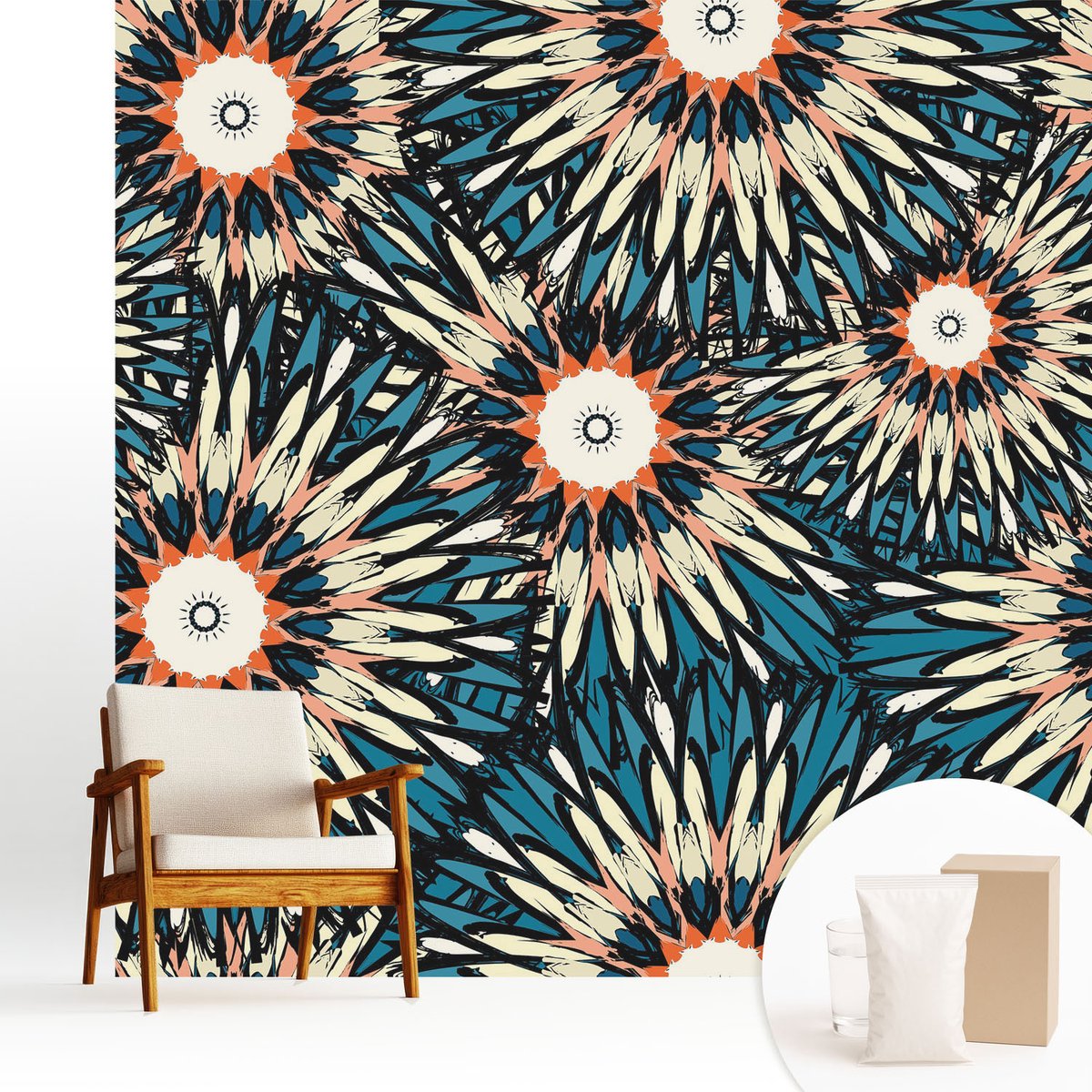 Wallfluent Fotobehang - Blauw Vliesbehang - 250x250 cm - Bloemenergie Muurschildering - Gang behang Bloemen En Planten - Fotobehang Vlies - Slaapkamer behang