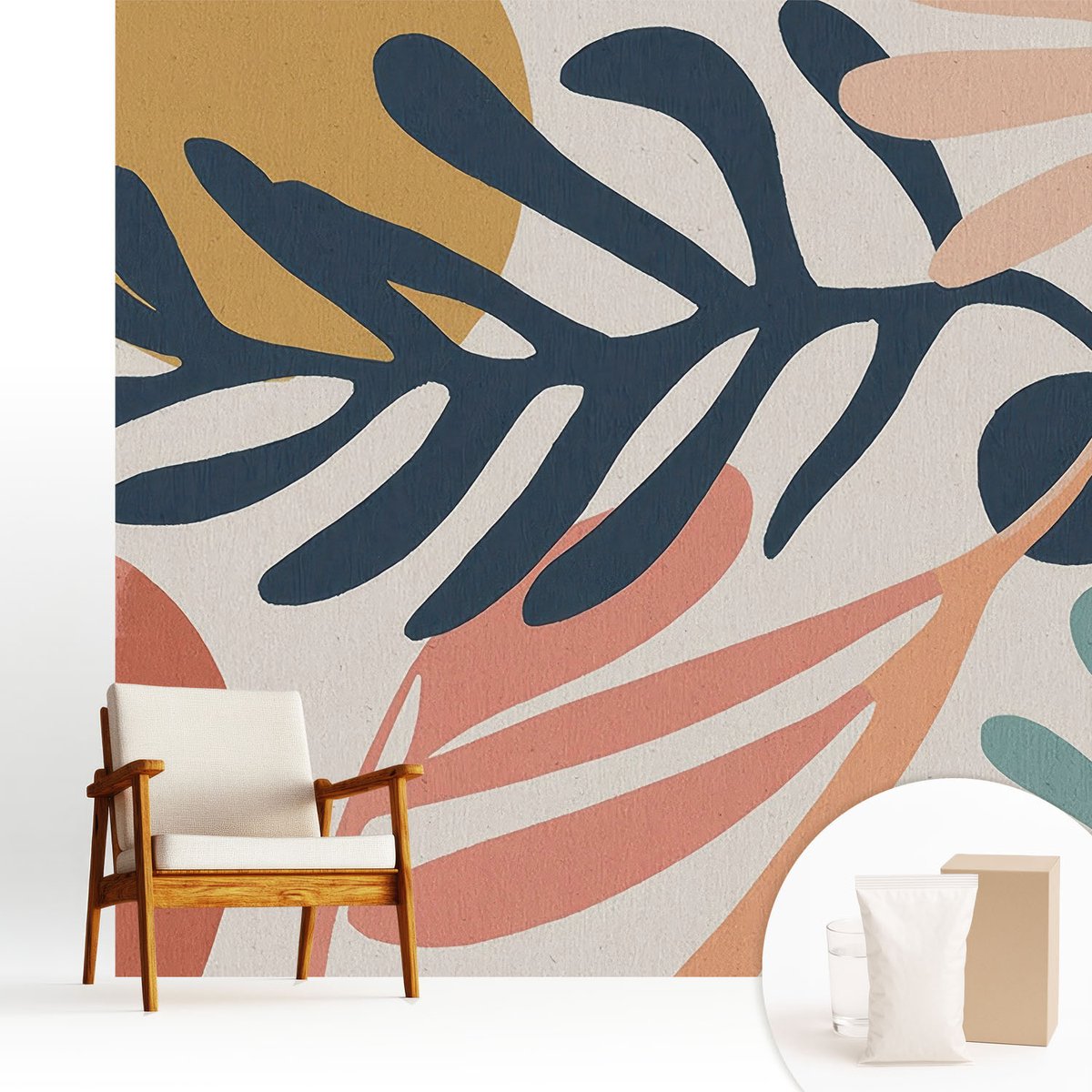 Wallfluent Fotobehang - Marine Vliesbehang - 250x250 cm - Bladpatronen Fotobehang Vlies - Hal behang Deel - Muurschildering - Woonkamer behang