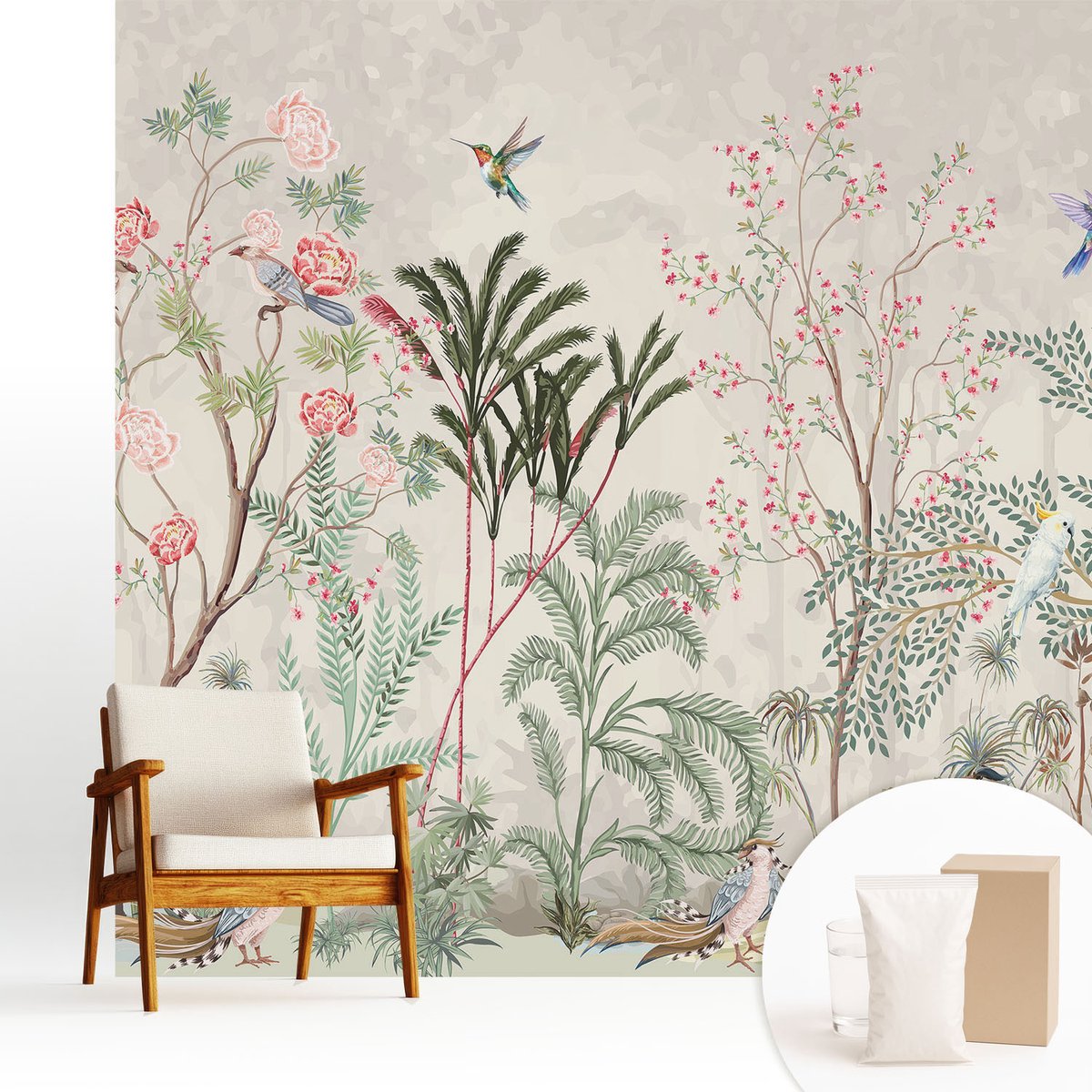 Wallfluent Fotobehang - Groente Vliesbehang - 250x250 cm - Tropische Oase Fotobehang Vlies - Hal behang Landschappen - Muurschildering - Woonkamer behang