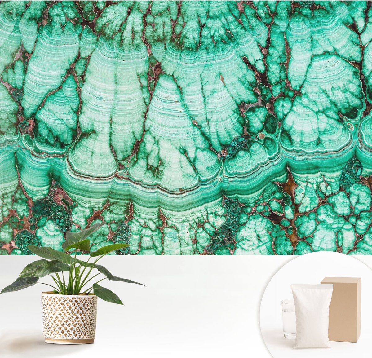 Wallfluent Fotobehang - Turkoois Vliesbehang - 152x104 cm - Groene Patronen Muurschildering - Gang behang Teksten - Fotobehang Vlies - Slaapkamer behang