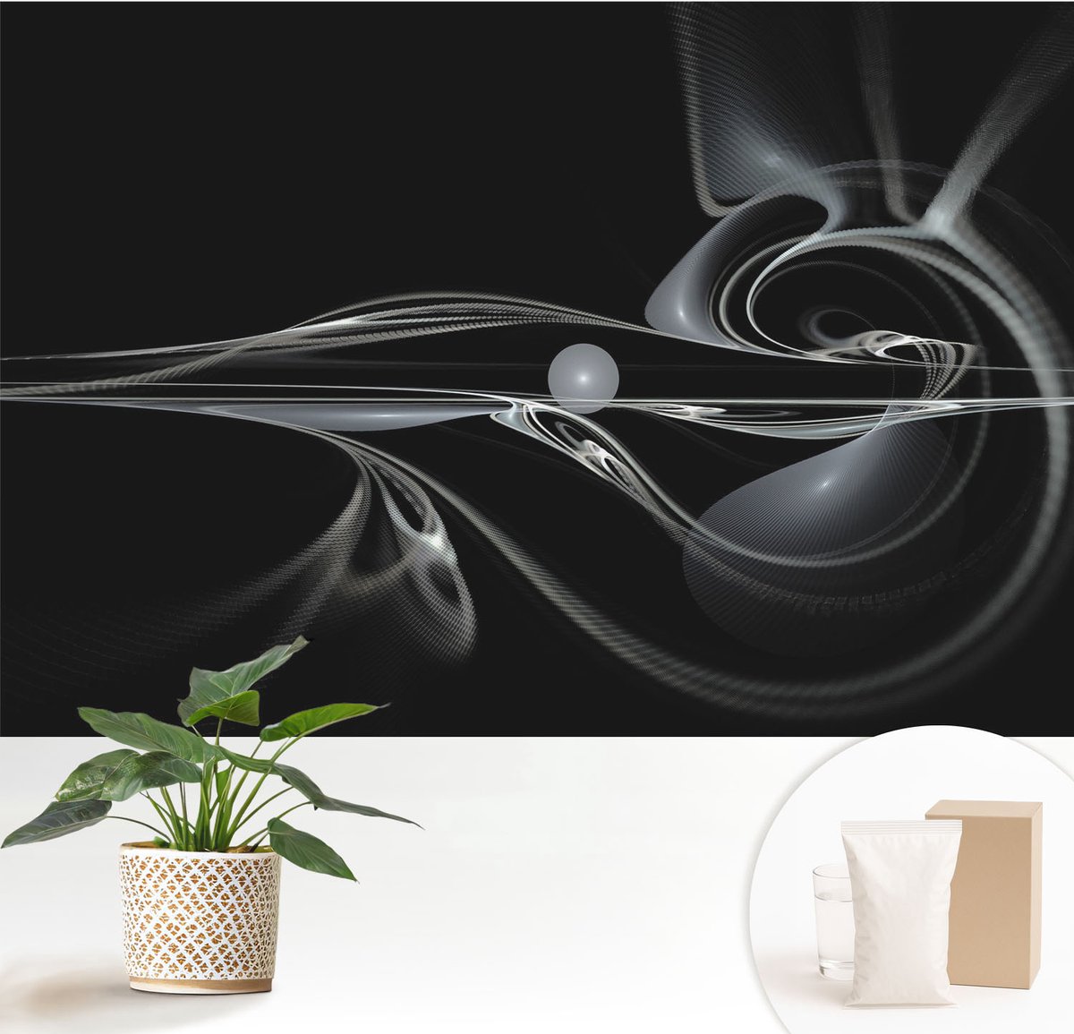 Wallfluent Fotobehang - Zwart Vliesbehang - 152x104 cm - Vloeistofleidingen Muurschildering - Slaapkamer behang Abstractie - Fotobehang Vlies - Gang behang