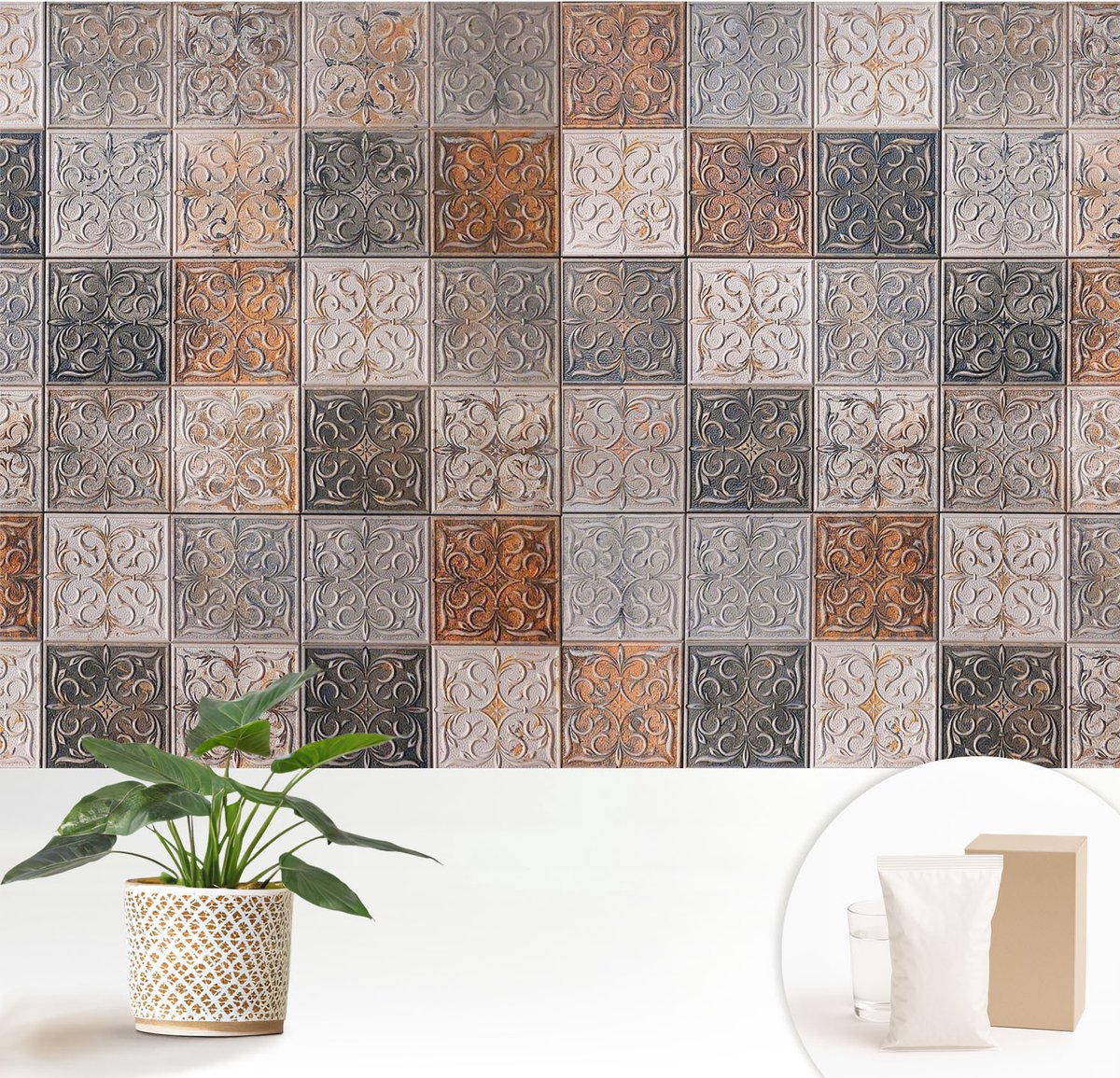 Wallfluent Fotobehang - Grijs Vliesbehang - 152x104 cm - Siertegels Muurschildering - Gang behang Achtergronden En Patronen - Fotobehang Vlies - Gang behang