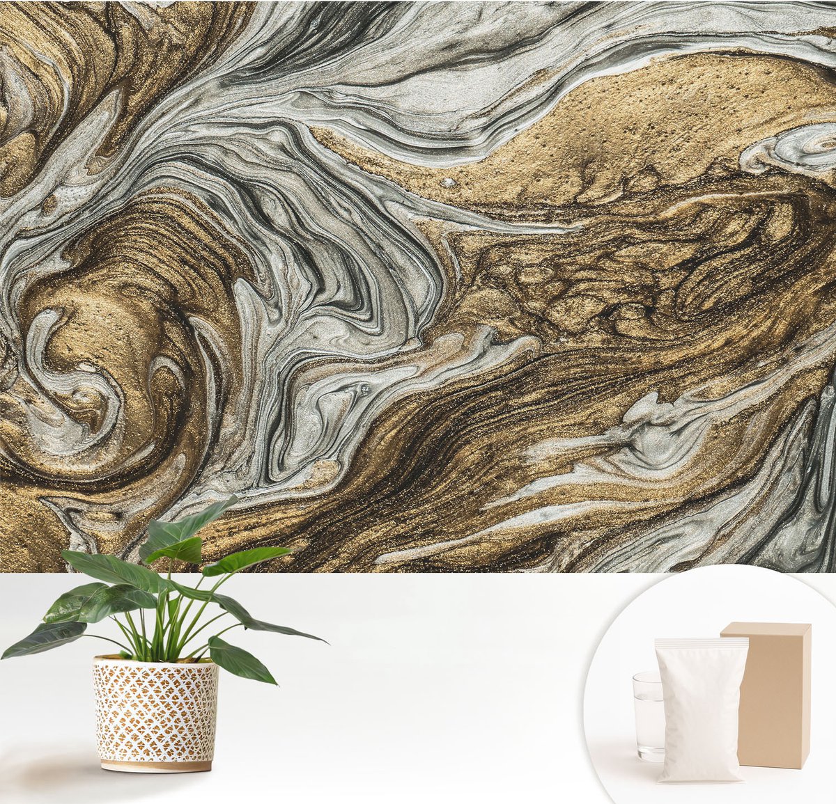 Wallfluent Fotobehang - Grijs Vliesbehang - 152x104 cm - Abstracte Wervelingen Muurschildering - Gang behang Abstractie - Fotobehang Vlies - Slaapkamer behang