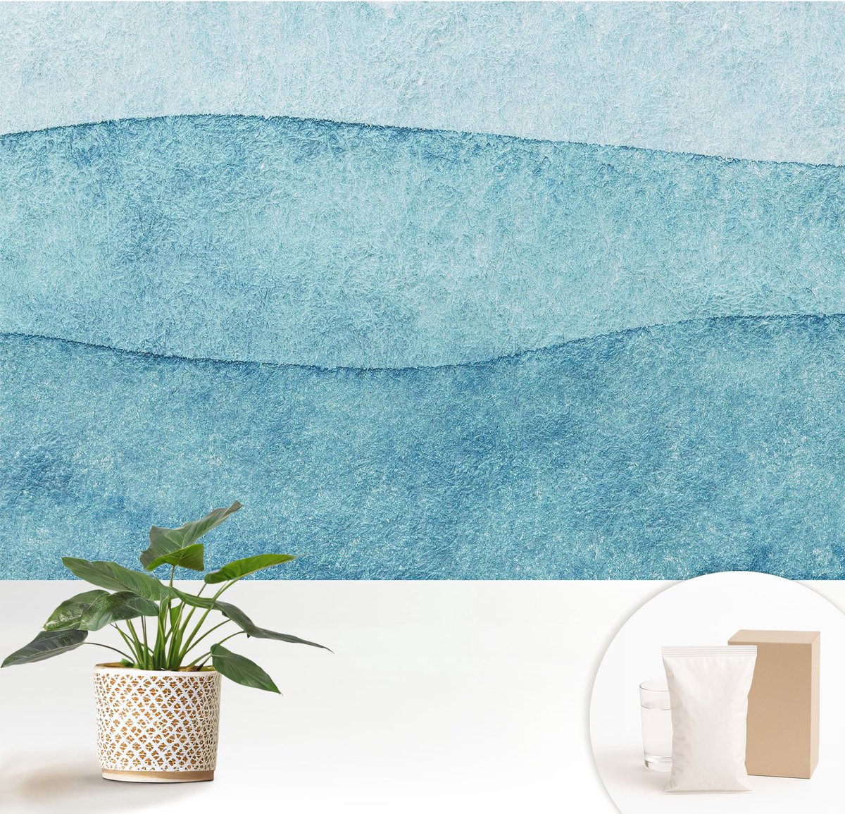 Wallfluent Fotobehang - Blauw Vliesbehang - 152x104 cm - Blauwe Golven Muurschildering - Slaapkamer behang Texturen - Fotobehang Vlies - Slaapkamer behang