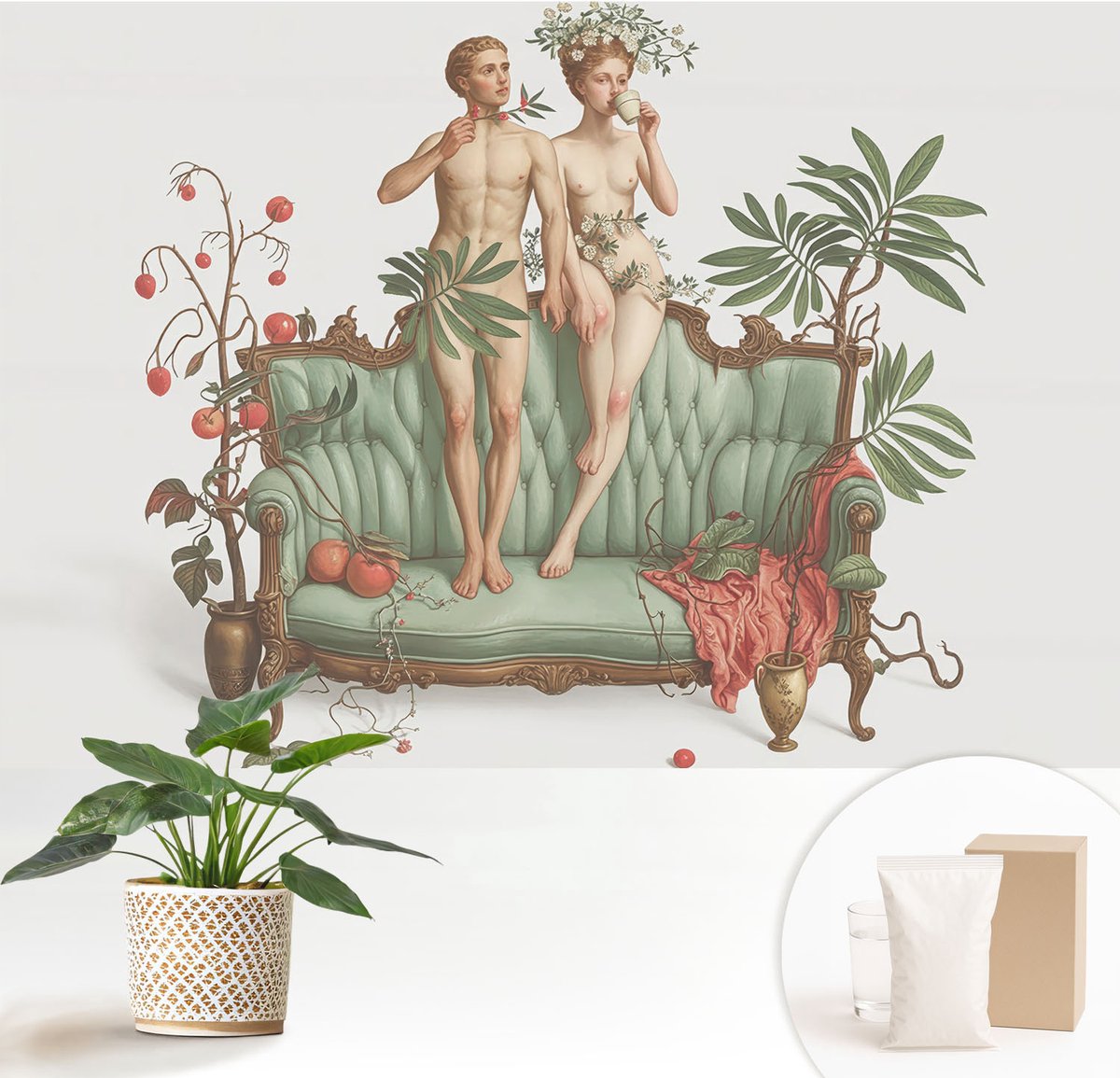 Wallfluent Fotobehang - Groente Vliesbehang - 152x104 cm - Mysterieuze Elegantie Muurschildering - Gang behang Deel - Fotobehang Vlies - Slaapkamer behang