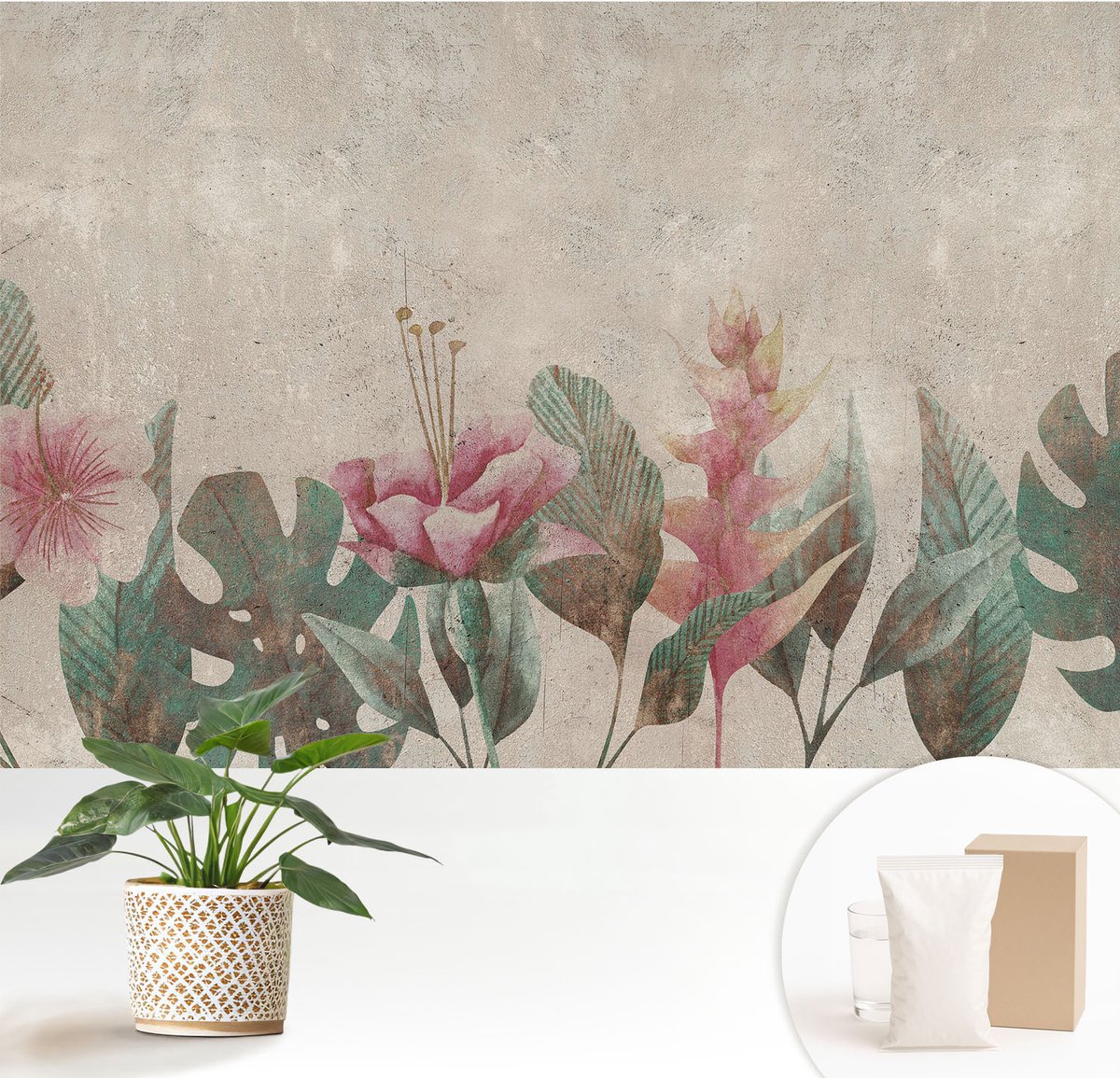 Wallfluent Fotobehang - Beige Vliesbehang - 152x104 cm - Subtiele Flora Muurschildering - Slaapkamer behang Bloemen En Planten - Fotobehang Vlies - Slaapkamer behang
