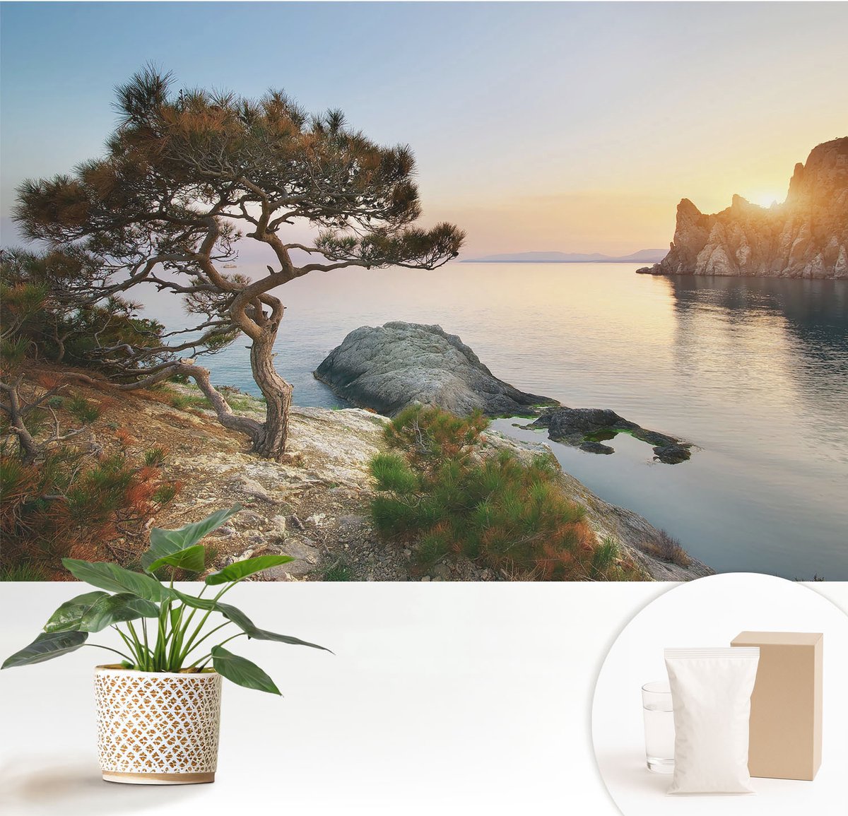 Wallfluent Fotobehang - Blauw Vliesbehang - 152x104 cm - Vredige Natuur Fotobehang Vlies - Hal behang Landschappen - Muurschildering - Woonkamer behang