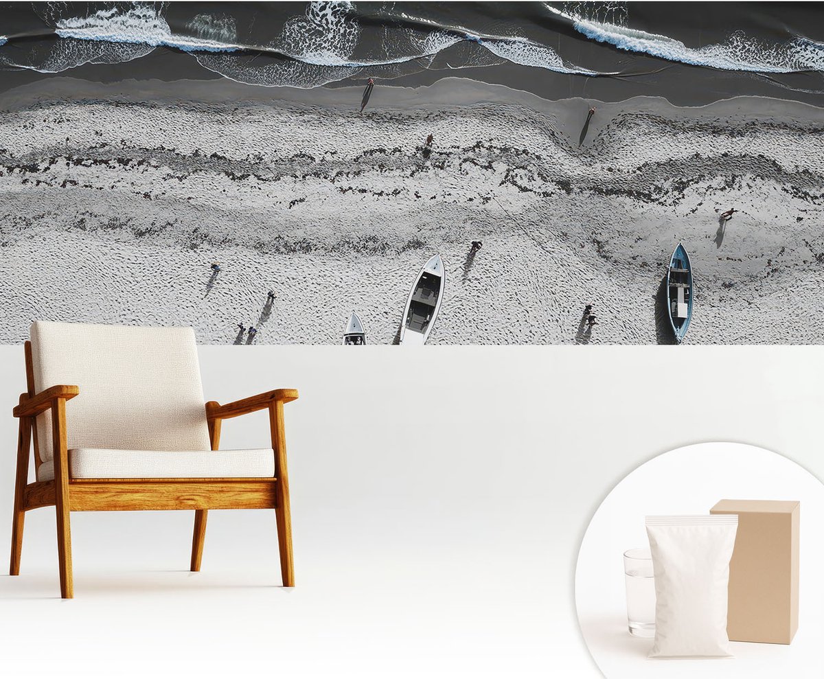 Wallfluent Fotobehang - Grijs Vliesbehang - 250x104 cm - Rust Aan Het Strand Muurschildering - Gang behang Landschappen - Fotobehang Vlies - Slaapkamer behang