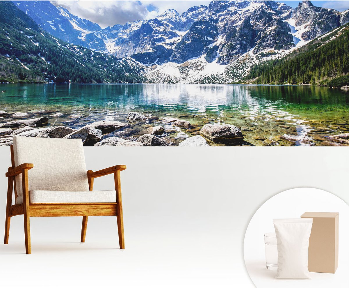 Wallfluent Fotobehang - Blauw Vliesbehang - 250x104 cm - Berglandschap Muurschildering - Gang behang Landschappen - Fotobehang Vlies - Slaapkamer behang