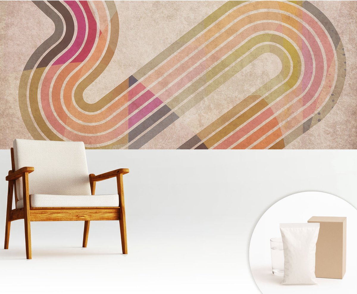 Wallfluent Fotobehang - Beige Vliesbehang - 250x104 cm - Geometrische Lijnen Muurschildering - Gang behang Abstractie - Fotobehang Vlies - Gang behang