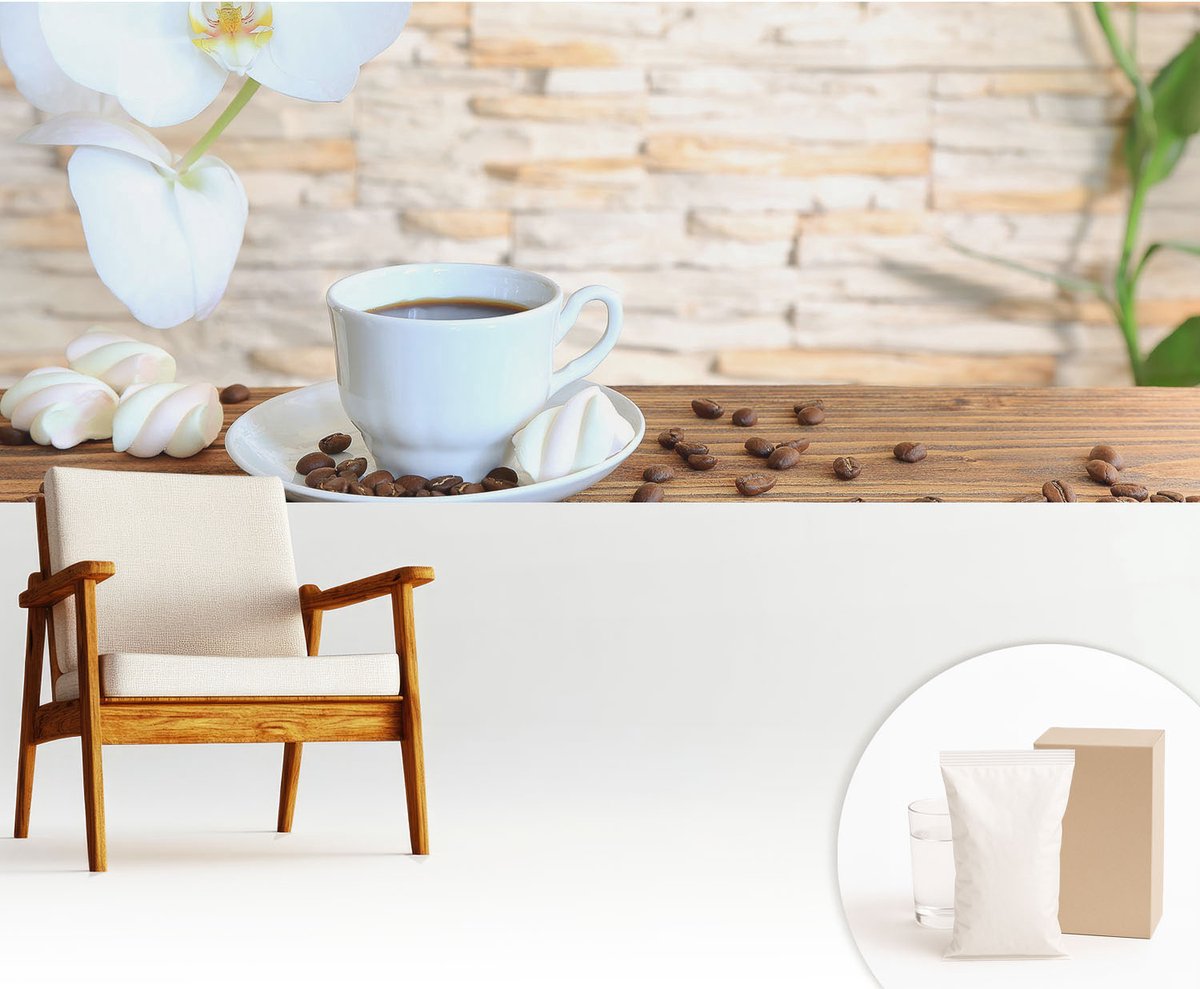 Wallfluent Fotobehang - Wit Vliesbehang - 250x104 cm - Bloemige Ontspanning Muurschildering - Gang behang Voedsel - Fotobehang Vlies - Slaapkamer behang