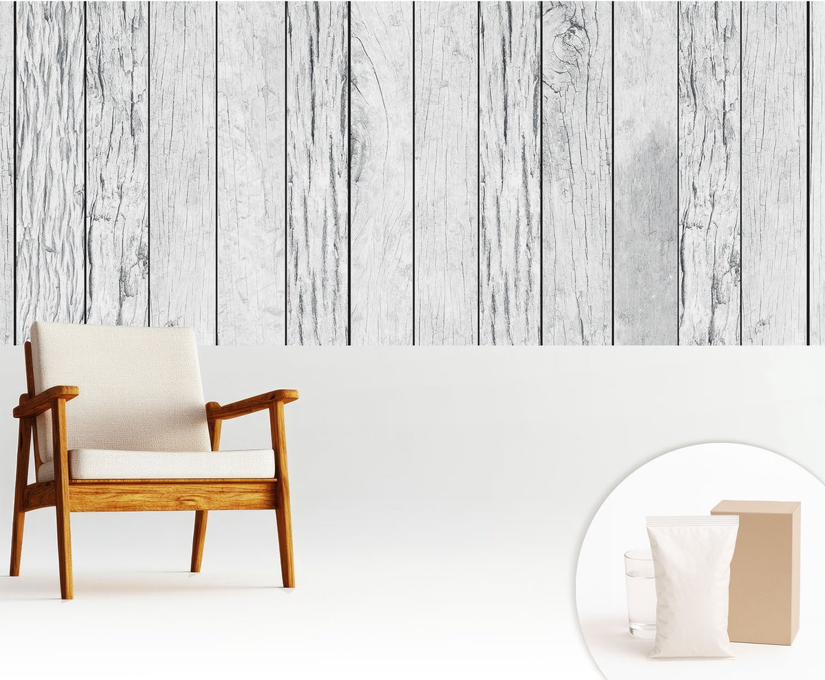 Wallfluent Fotobehang - Wit Vliesbehang - 250x104 cm - Vintage Sfeer Fotobehang Vlies - Hal behang Texturen - Muurschildering - Hal behang