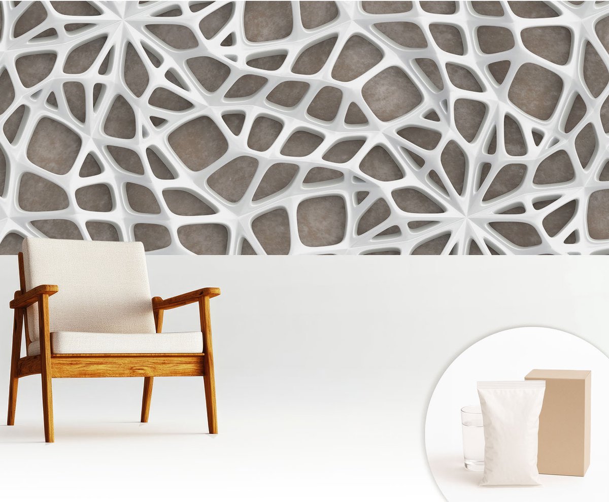 Wallfluent Fotobehang - Wit Vliesbehang - 250x104 cm - Geometrisch Netwerk Muurschildering - Slaapkamer behang Achtergronden En Patronen - Fotobehang Vlies - Slaapkamer behang