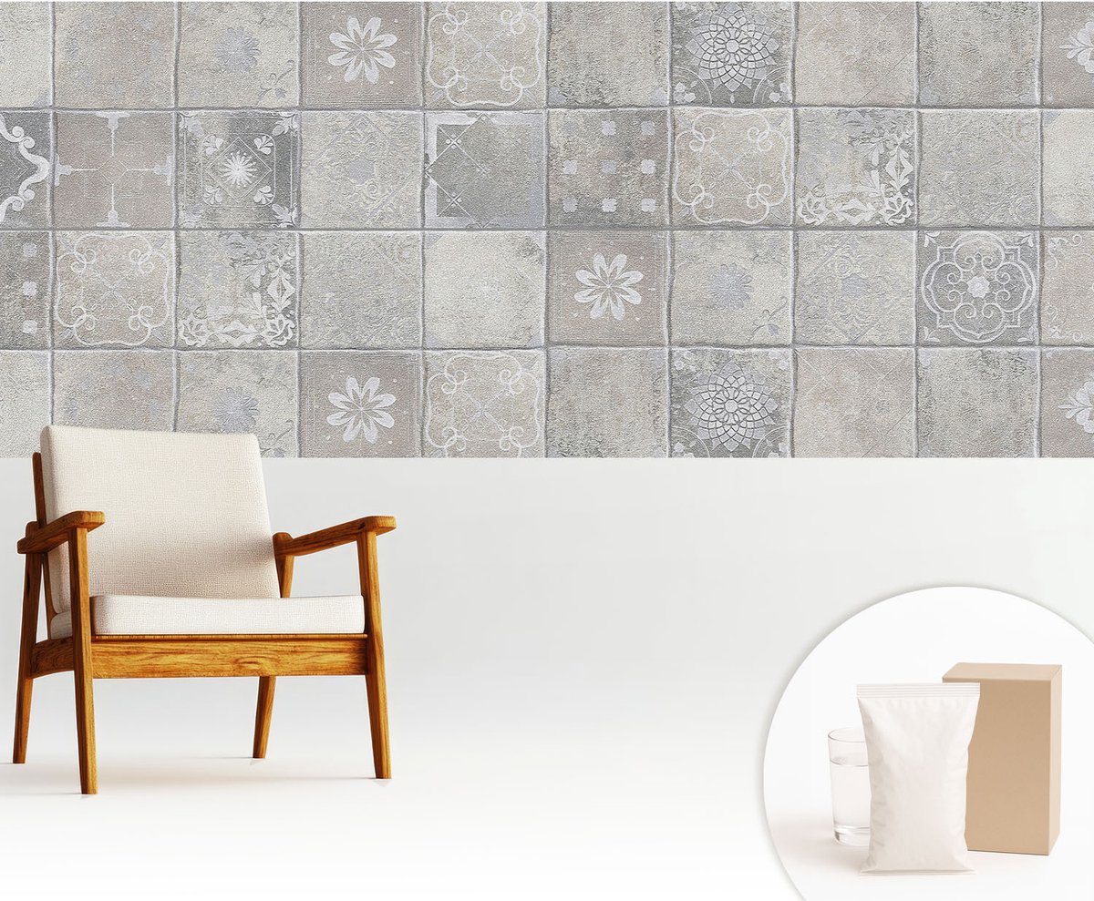 Wallfluent Fotobehang - Grijs Vliesbehang - 250x104 cm - Subtiele Patronen Fotobehang Vlies - Hal behang Texturen - Muurschildering - Woonkamer behang