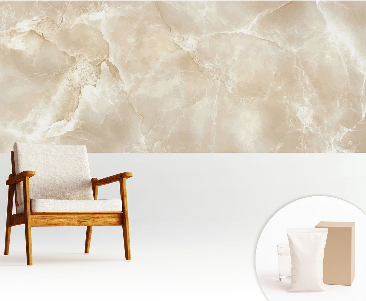 Wallfluent Fotobehang - Beige Vliesbehang - 250x104 cm - Natuursteen Fotobehang Vlies - Hal behang Texturen - Muurschildering - Woonkamer behang