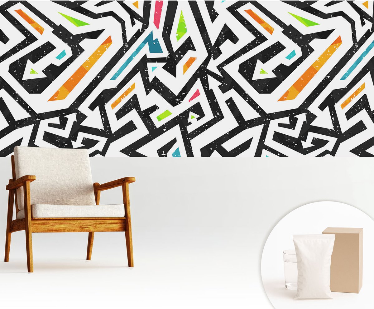 Wallfluent Fotobehang - Zwart Vliesbehang - 250x104 cm - Abstracte Mozaïek Fotobehang Vlies - Woonkamer behang Geometrie - Muurschildering - Woonkamer behang