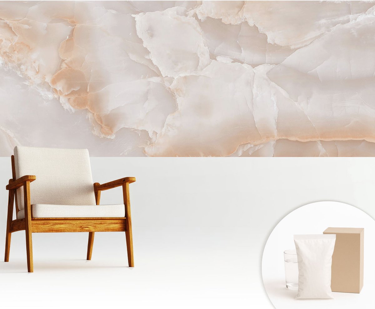 Wallfluent Fotobehang - Beige Vliesbehang - 250x104 cm - Steenpatroon Fotobehang Vlies - Woonkamer behang Texturen - Muurschildering - Woonkamer behang