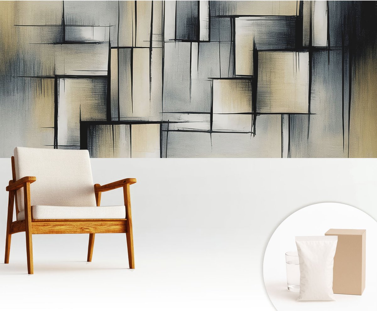 Wallfluent Fotobehang - Grijs Vliesbehang - 250x104 cm - Abstracte Geometrie Fotobehang Vlies - Hal behang Abstractie - Muurschildering - Woonkamer behang