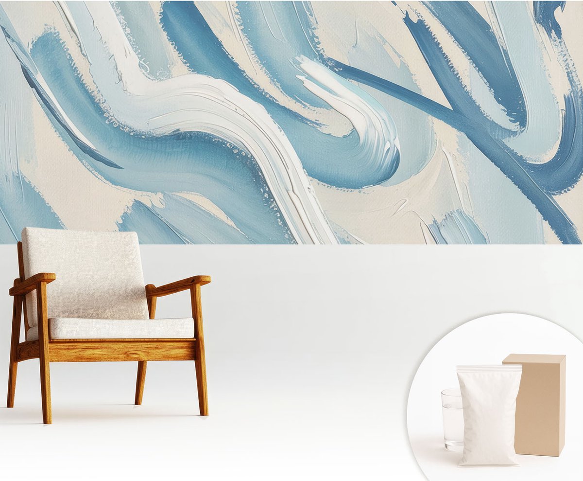 Wallfluent Fotobehang - Blauw Vliesbehang - 250x104 cm - Abstracte Streken Fotobehang Vlies - Hal behang Abstractie - Muurschildering - Hal behang