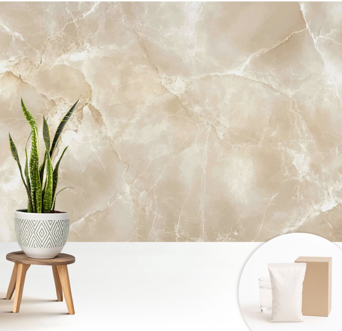 Wallfluent Fotobehang - Beige Vliesbehang - 208x146 cm - Natuursteen Fotobehang Vlies - Woonkamer behang Texturen - Muurschildering - Woonkamer behang