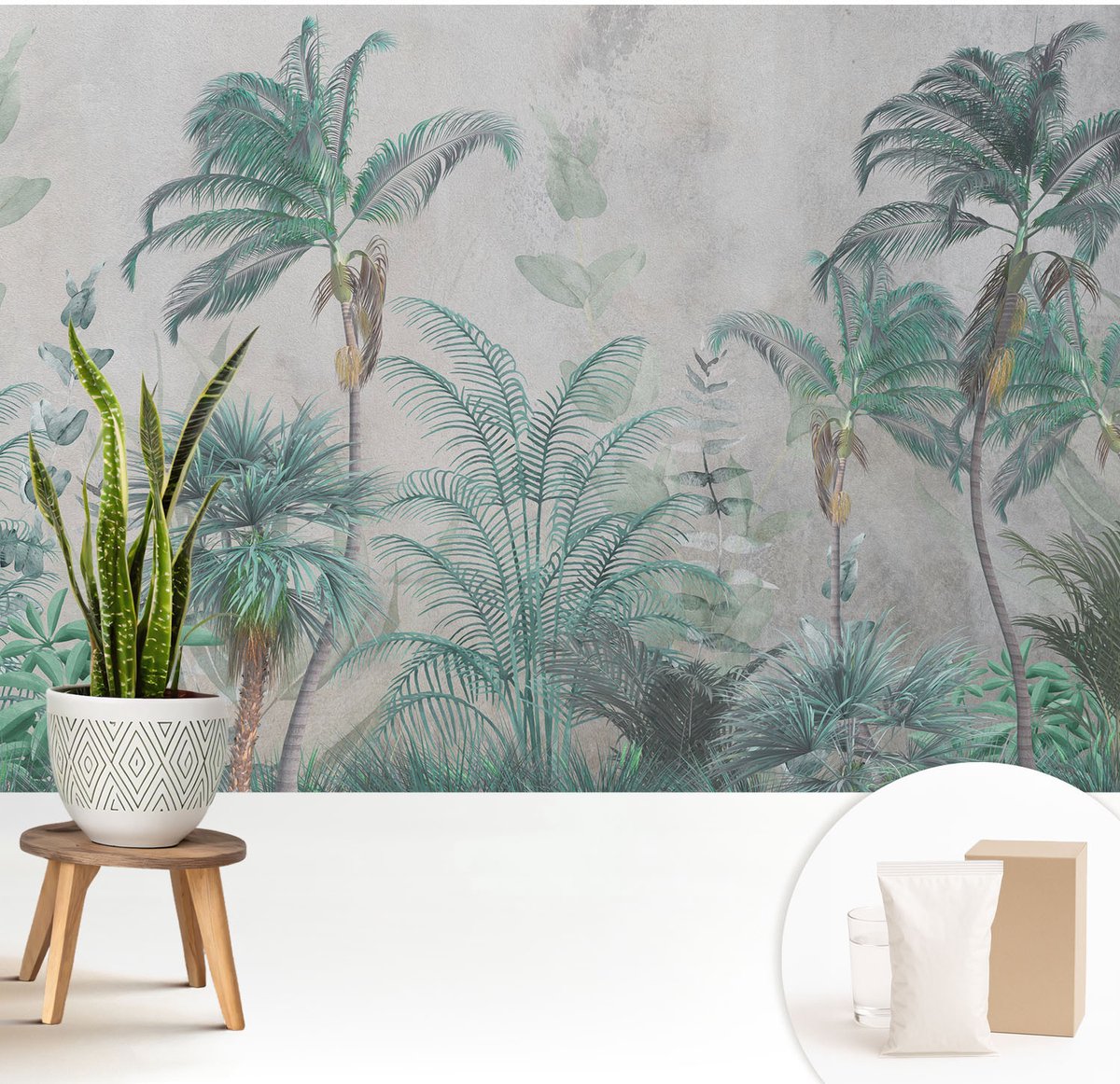 Wallfluent Fotobehang - Groente Vliesbehang - 208x146 cm - Exotische Oase Fotobehang Vlies - Woonkamer behang Bloemen En Planten - Muurschildering - Hal behang