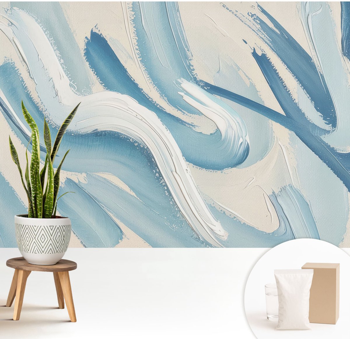 Wallfluent Fotobehang - Blauw Vliesbehang - 208x146 cm - Abstracte Streken Fotobehang Vlies - Woonkamer behang Abstractie - Muurschildering - Hal behang