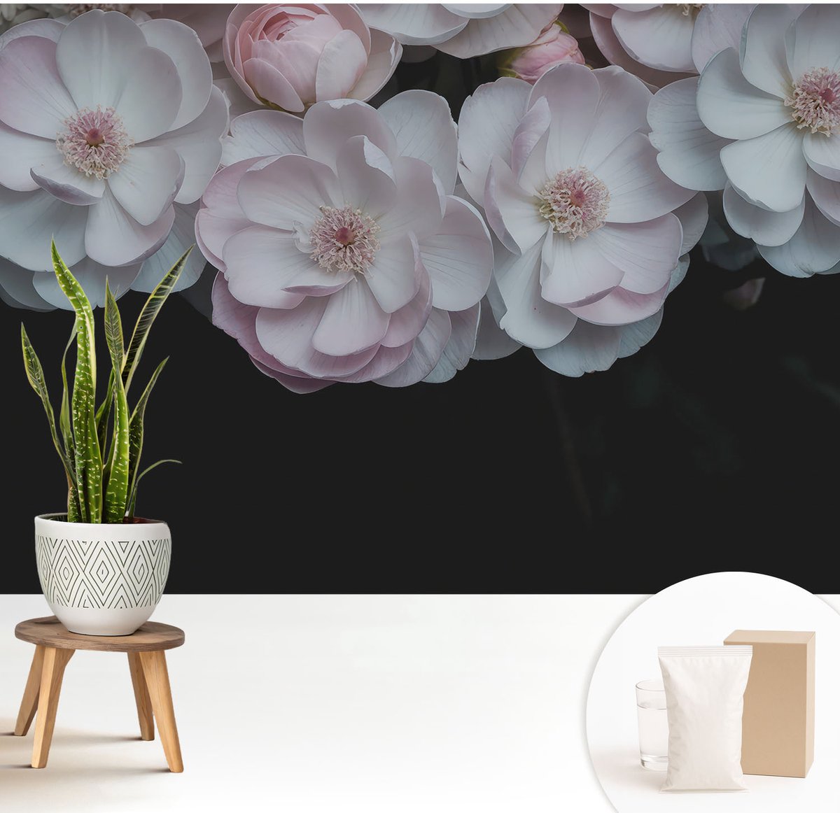 Wallfluent Fotobehang - Wit Vliesbehang - 208x146 cm - Een Delicaat Boeket Fotobehang Vlies - Woonkamer behang Bloemen En Planten - Muurschildering - Woonkamer behang