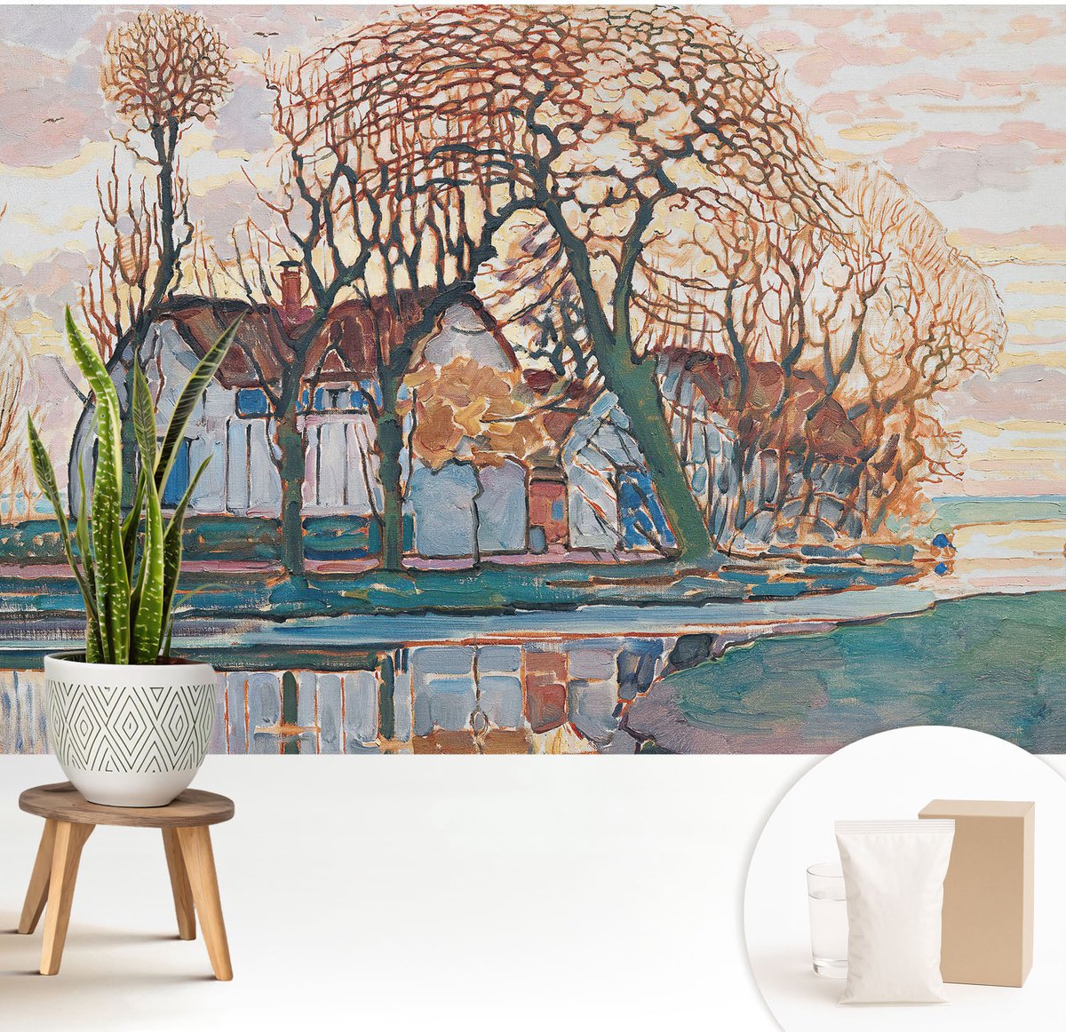 Wallfluent Fotobehang - Wit Vliesbehang - 208x146 cm - Idyllisch Landschap Fotobehang Vlies - Hal behang Landschappen - Muurschildering - Woonkamer behang