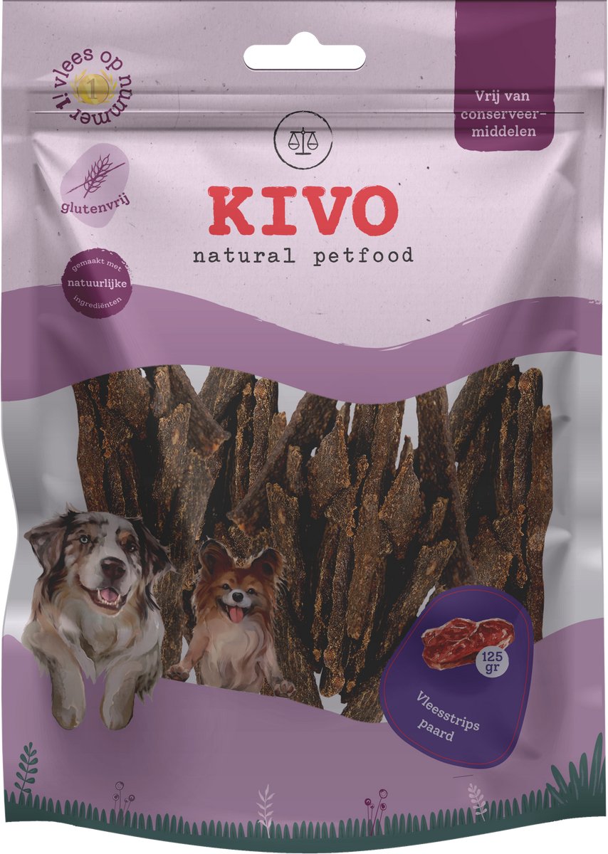 Kivo Petfood Hondensnack Vleesstrips Paard 125 gram - Graanvrij en Glutenvrij