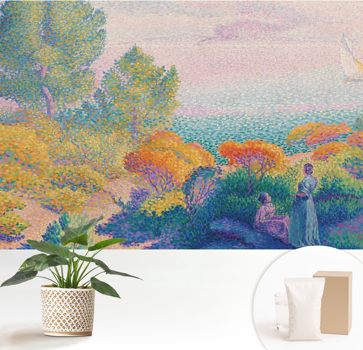 Wallfluent Fotobehang - Blauw Vliesbehang - 152x104 cm - Kustlandschap Muurschildering - Slaapkamer behang Landschappen - Fotobehang Vlies - Gang behang