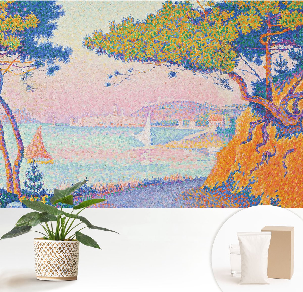 Wallfluent Fotobehang - Blauw Vliesbehang - 152x104 cm - Kleurrijk Landschap Fotobehang Vlies - Hal behang Landschappen - Muurschildering - Woonkamer behang